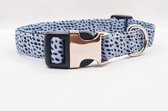 Halsband hond cheetah | Blauw | Maat S | 25 - 40 cm| Breedte 1,5 cm | Dierenprint | Wandelen | Hondenhalsband