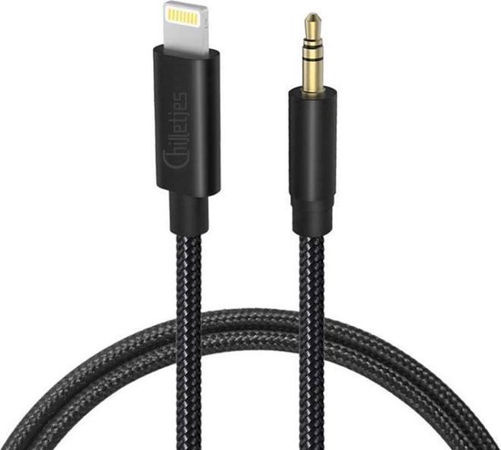 Chilletjes Aux Kabel - Auto iPhone - Iphone Aux-kabel auto - iPhone Lightning 3.5 mm - Jack audio aansluiting - Nylon (Zwart)
