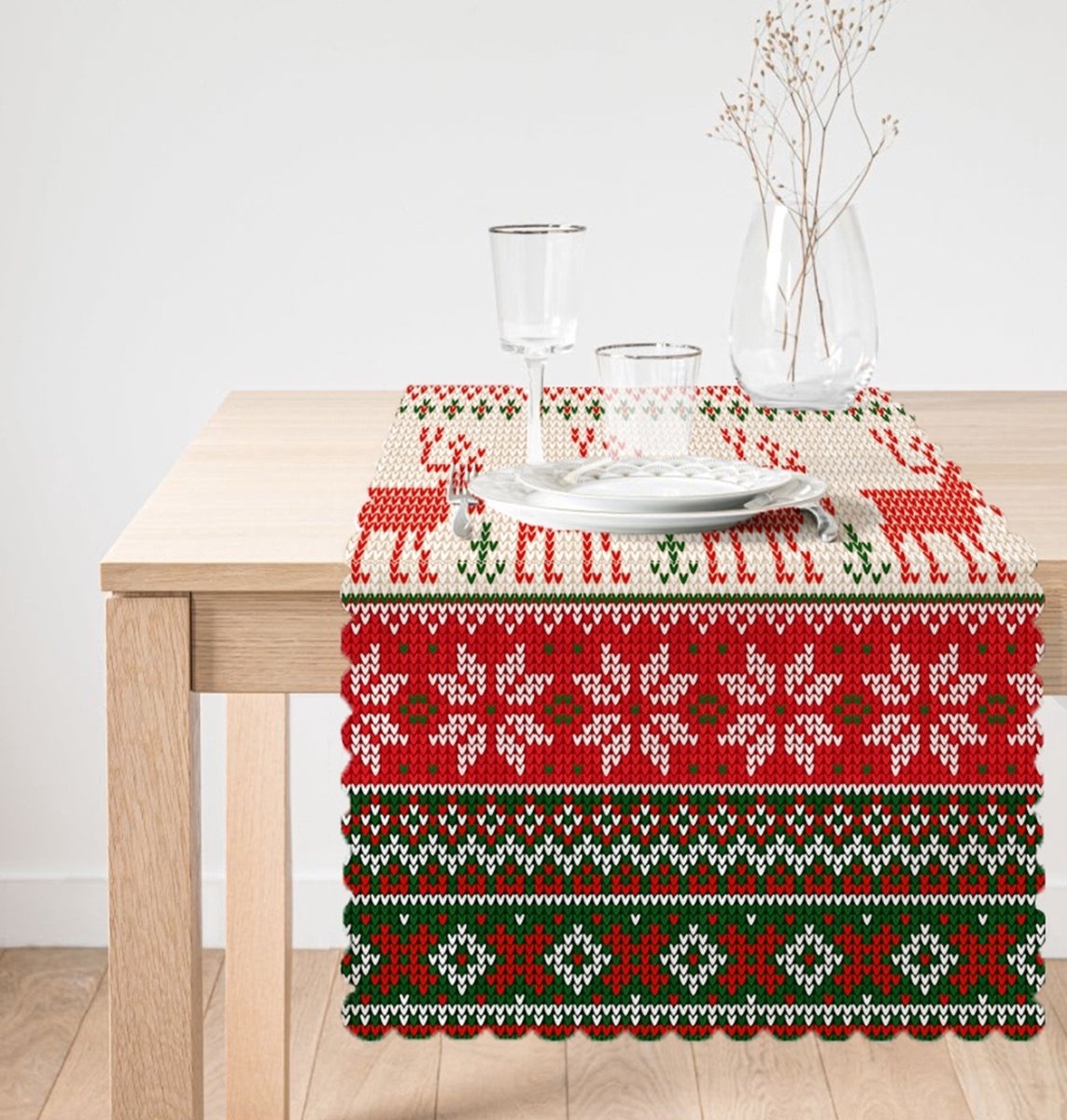 Kerst rendieren tafelloper -45x135 cm- Christmas reindeers - Velvet textiel - kerstcadeau - De Groen Home