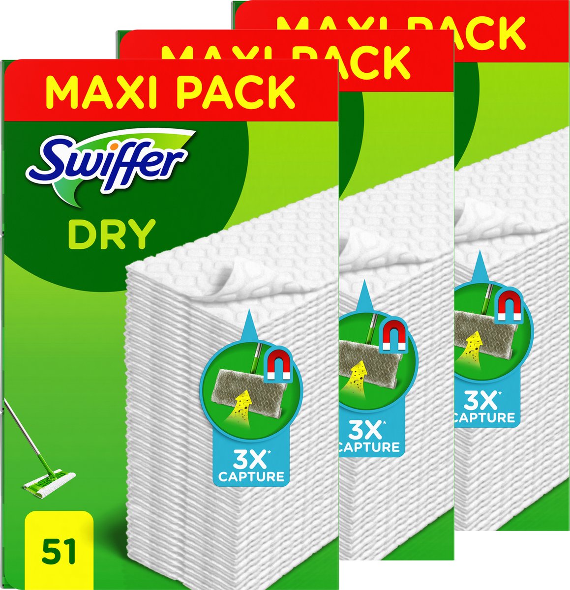 Swiffer Vloerreiniger - Droge Vloerdoekjes - Navullingen - Voordeelverpakking 3 x 51 stuks - Swiffer