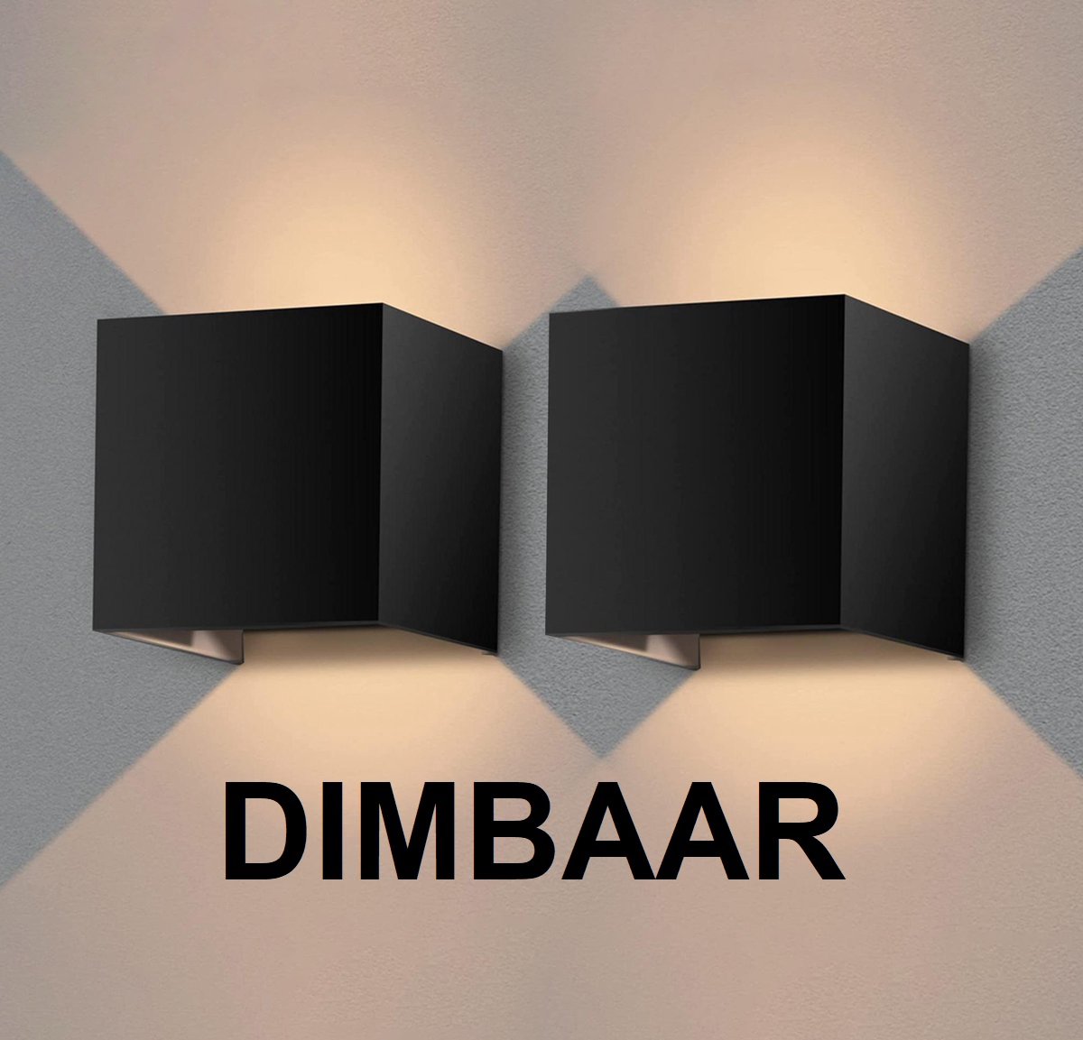 Wandlamp DIMBAAR voor binnen en buiten- 2 stuks - 2700K - zwart - kubus industrieel - 10x10x10cm