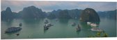 WallClassics - PVC Schuimplaat- Veel Shepen in Ha Longbaai - Vietnam - 150x50 cm Foto op PVC Schuimplaat