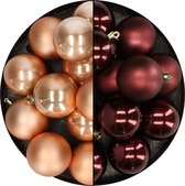 Kunststof kerstballen 6 cm - 24x stuks - bruin tinten