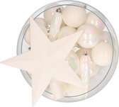 Bellatio Decorations kerstballen -33 st -parelmoer wit kunststof -met piek