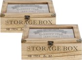 2x stuks houten theedoos bruin Storage Box 6-vaks 24 cm