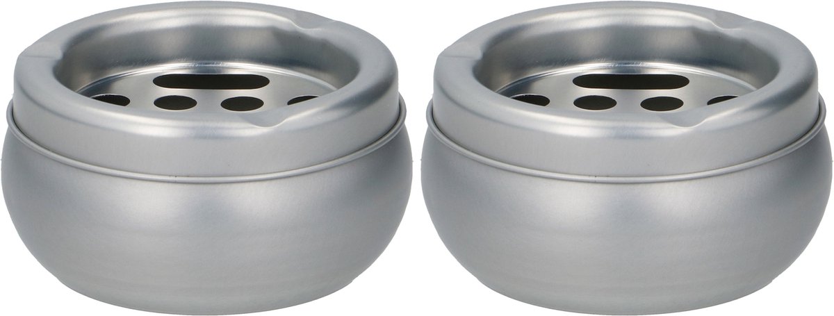 Goedkoopste Asbak - 2x stuks - zilver - aluminium - 10 x 5,5 cm