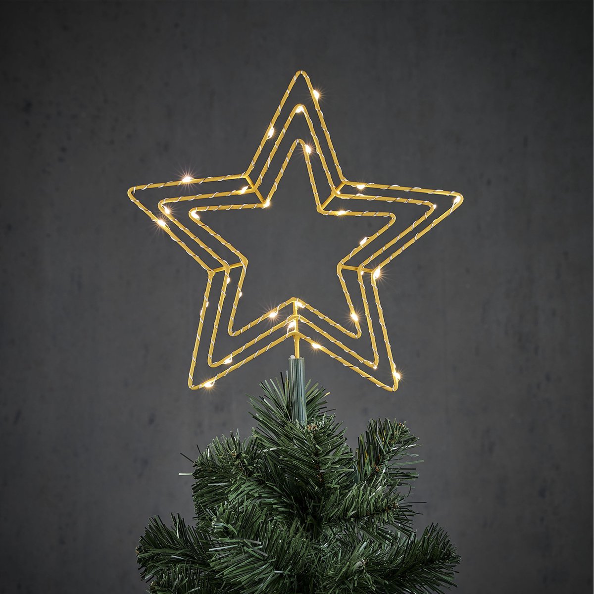Kerstboom piek - ster - goud - LED verlichting - kunststof - 25 cm - kersttopper