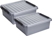 Sunware Opberg boxen - set 2x stuks - 36 en 25 liter - kunststof grijs - met deksel