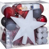 Ensemble de boule de Noël 44 pièces avec étoile de Noël - 44 pièces - Boule de Noël - étoile de Décorations de Noël - Grijs, blanc et rouge