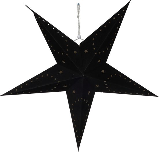 Kerstster - verlicht - zwart - 45 cm - op batterij - papier - kerststerren - met timer functie