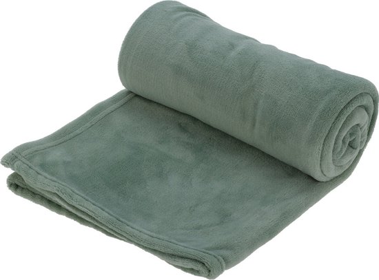 H&S Fleece deken-dekentje-plaid - polyester - olijfgroen - 125 x 150 cm