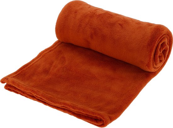 H&S fleece deken/dekentje/plaid - polyester - roest oranje - 125 x 150 cm