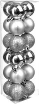 18x stuks kerstballen zilver glans en mat kunststof diameter 3 cm - Kerstboom versiering
