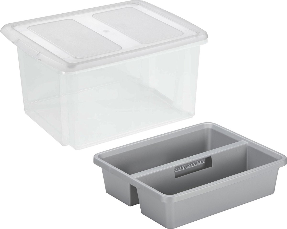 Sunware Opslagbox met deksel en organiser - 32 liter - transparant