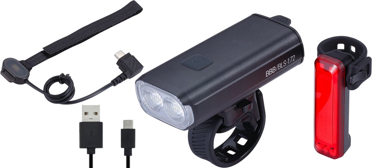 BBB Cycling StrikeDuo 1600 Combo Fietsverlichting Set - Koplamp en Achterlicht - Fietsverlichting USB Oplaadbaar Met Afstandsbediening - 1600 Lumen - Waterdicht - Lange Accuduur - BLS-175