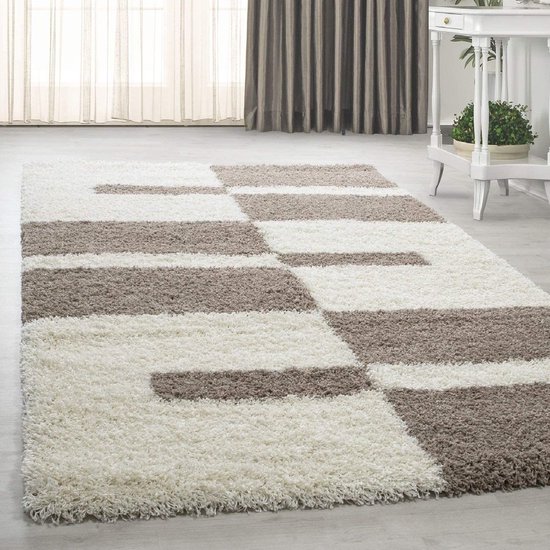 Flycarpets Hoogpolig shaggy vloerkleed - Manhattan 080x250 CM Beige  3 CM