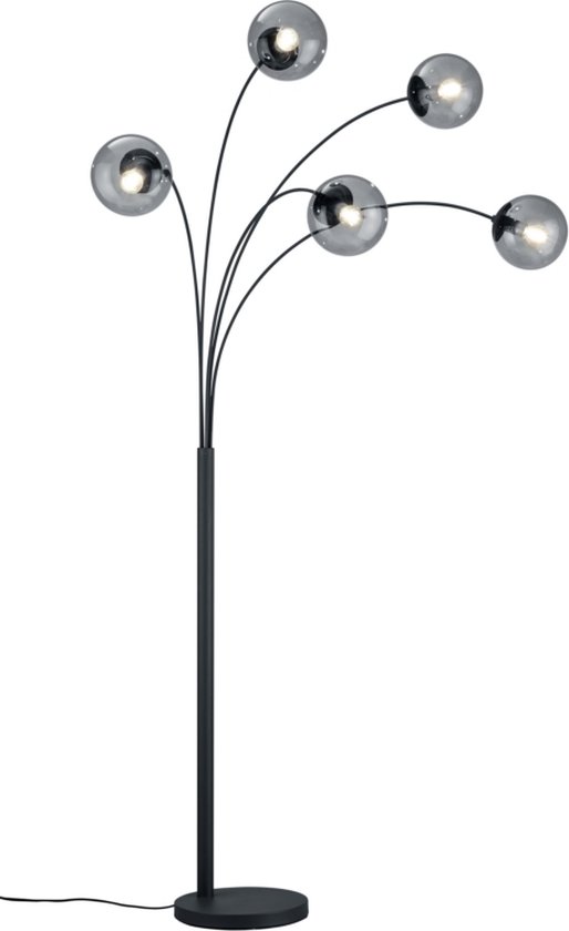 Lampadaire Balini 5 lumières anthracite avec lampe à arc en verre fumé