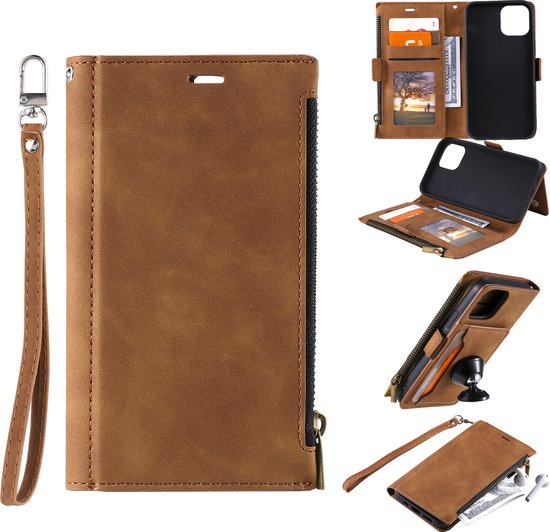 Étui livre Apple iPhone 14 | Étui de téléphone en cuir PU de haute qualité | Marron