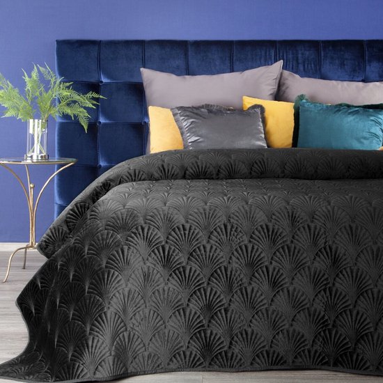 Oneiro’s luxe RIA Type 2 Beddensprei Zwart - 170x210 cm – bedsprei 2 persoons - beige – beddengoed – slaapkamer – spreien – dekens – wonen – slapen
