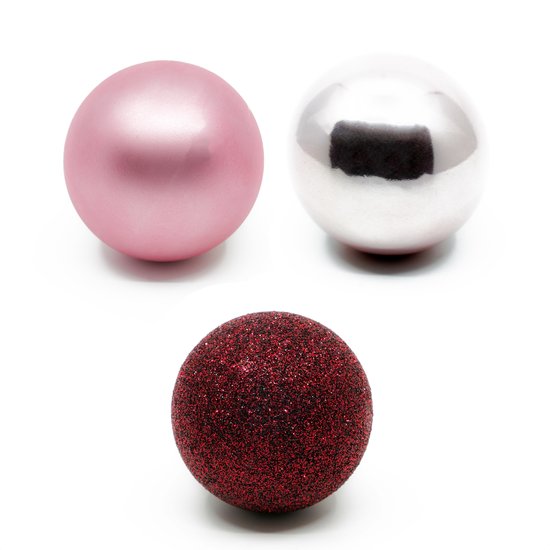 Plastic Kerstballen Set 30 Stuks Ø6 cm Rood Roze / Wit / Zilver bol