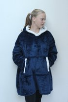 Warme Comfy Hoodie - Hoodie Deken - Snuggie - Luxe Uitvoering - Plaid met Mouwen - Fleece Trui - Oversized - Blauw - Energiebesparing