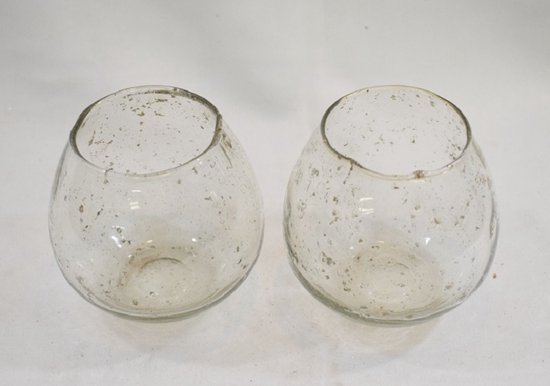 ZoeZo Design - waxinelichtjeshouder - vintage - glas - handmade - 2 stuks - sober - stoer - landelijk - H 10 x Ø 10 cm