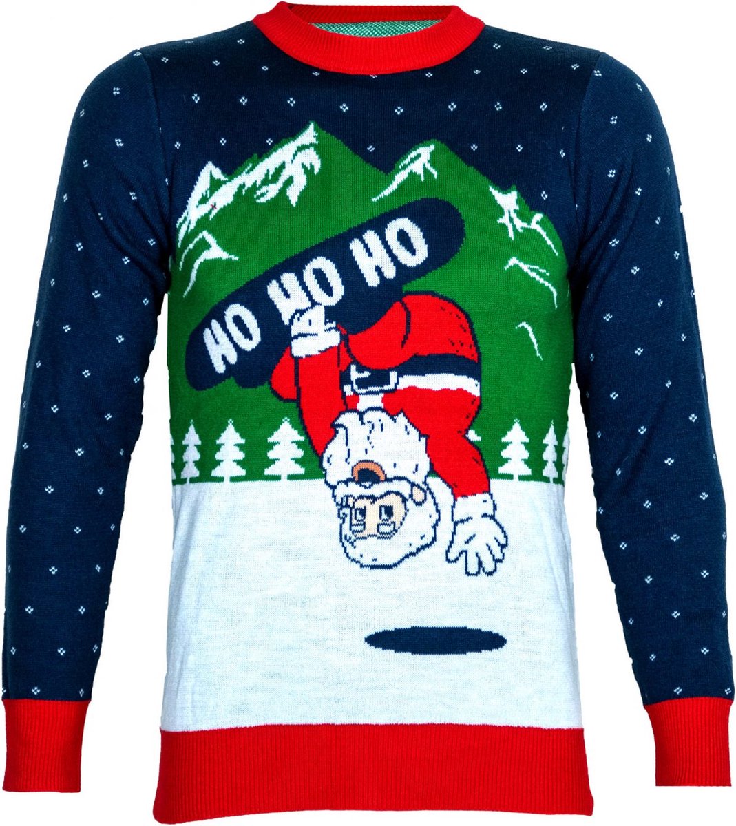 Kerstman op een snowboard - Maat XL - Foute Kersttrui - DrunkenDinos - Gebreide kersttrui - Foute trui - Feestkleding - Kerstkleding - Foute kleding - Kerst trui - Kersttrui dames - Kersttrui heren - Lelijke Kersttrui - Grappige Kersttrui -