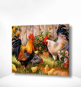 Painting Expert® Schilderen op nummer Volwassenen - Schilderen op nummer Kinderen - Kippen - 40x50cm - Exclusief Lijst (24 kleurtjes)