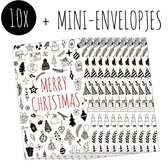 10x Kerst Minikaartjes + Mini-envelopjes | MERRY CHRISTMAS | kleine kaartjes met kraft enveloppen