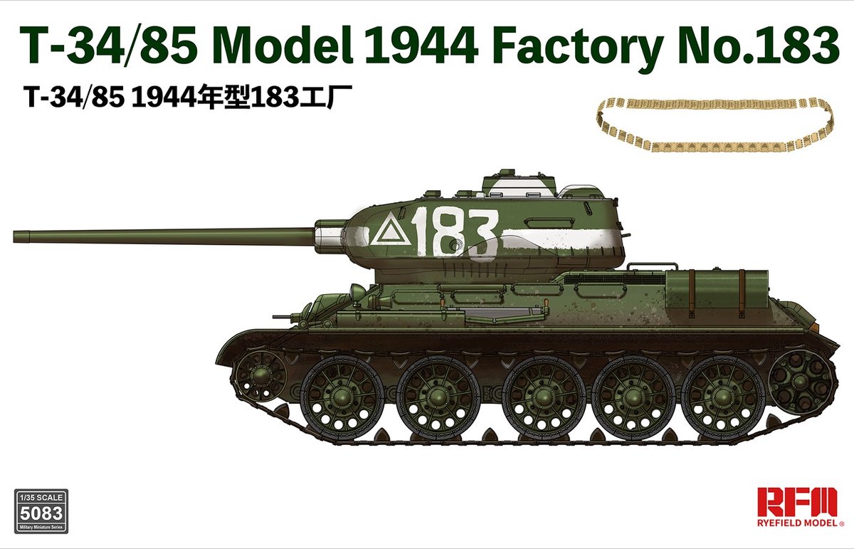Rye Field Model Modelbouwpakket Militaire voertuigen - 5083 T-34/85 Model 1944 Factory No. 183 Plastic - 1:35 - Modelbouw