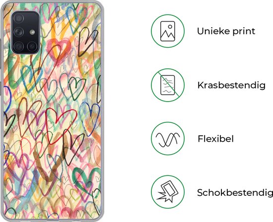 Coque Samsung Galaxy A71 - Un dessin avec des coeurs - Siliconen