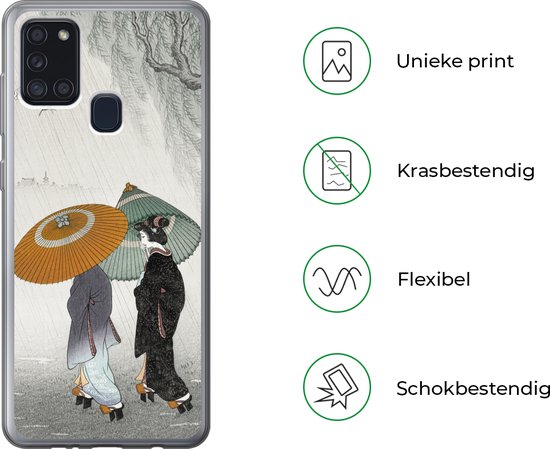 Convient pour coque Samsung Galaxy A21s - Femme - Kimono - Parasol - Japon - Vintage - Étui de téléphone en Siliconen