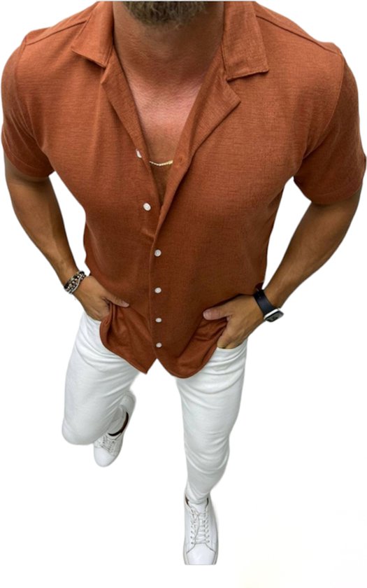 MANNISH - Overhemd Heren - Rood - Korte Mouw - Blouse Volwassenen - Katoen  - Maat XL | bol
