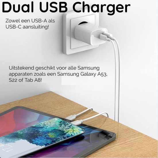 Chargeur Secteur 30W 2-Port avec Câble USB-C pour Samsung A23 4G