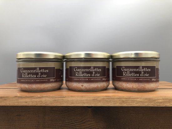 Ganzenrillettes - 3 x 180g - De Veurn' Ambachtse - Set van 3 bokaaltjes van 180g - Authentiek, artisanaal gemaakte rillettes, een ware delicatesse.