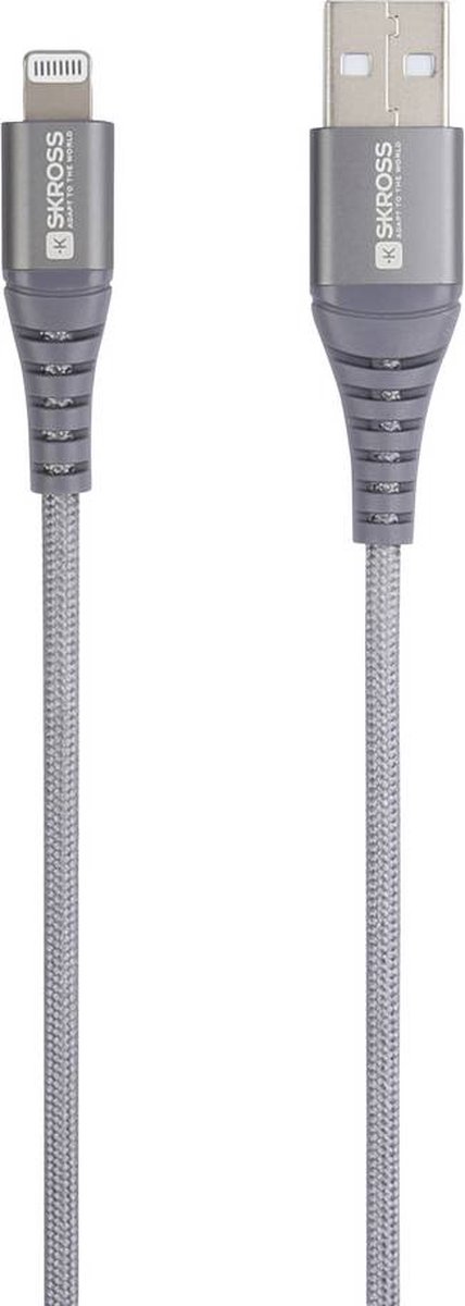 Skross USB-kabel USB 2.0 USB-A stekker 1.20 m Grijs Rond, Flexibel, Stoffen mantel SKCA0011A-MFI120CN