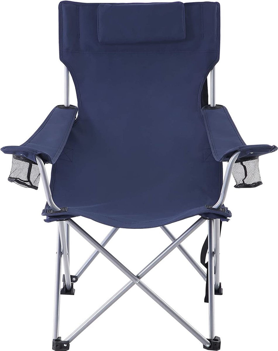 Campingstoel, klapstoel, outdoor-stoel met armleuningen, hoofdsteun en bekerhouders, metalen frame, tot 150 kg belastbaar HMBC09IN