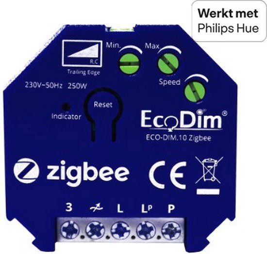 EcoDim - LED Inbouwdimmer Module - Smart WiFi - ECO-DIM.10 - Fase Afsnijding RC - ZigBee - 0-250W - Ecodim