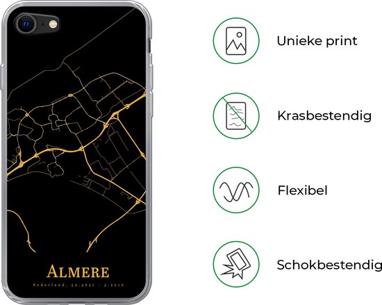 Coque iPhone SE 2020 - Almere - Carte - Or - Coque de téléphone en Siliconen