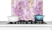 Spatscherm keuken 60x40 cm - Kookplaat achterwand Gold - Marmer print - Patroon - Paars - Muurbeschermer - Spatwand fornuis - Hoogwaardig aluminium