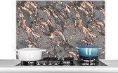 Spatscherm keuken 100x65 cm - Kookplaat achterwand Marmer - Rose - Grijs - Patronen - Muurbeschermer - Spatwand fornuis - Hoogwaardig aluminium - Keuken decoratie aanrecht