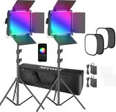 Neewer® - Set van 2 660 Pro RGB LED-videolampen met app-bediening -  Softbox Kit 360 Graden full colour - 50W Videoverlichting CRI 97+ voor games Streaming Zoom YouTube Radio - Webconferentie Fotografie