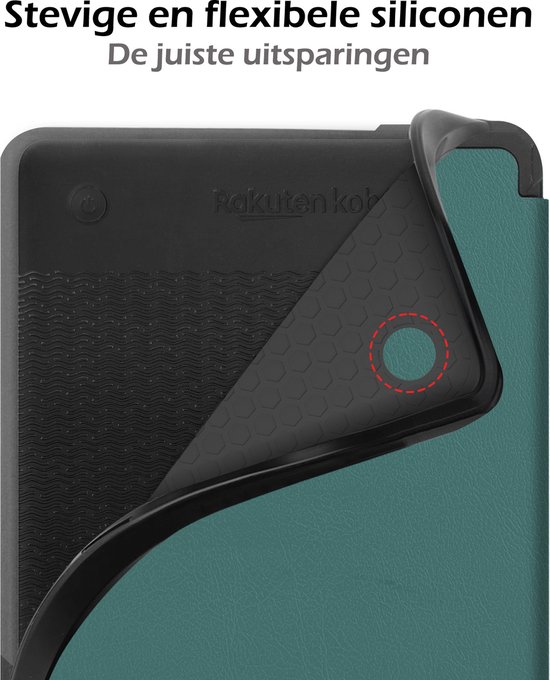 Hoesje Geschikt voor Kobo Clara 2E Hoes Book Case - Hoes Geschikt voor Kobo Clara 2E Hoesje Book Cover - Donkergroen van Hoesje  — afbeelding 3