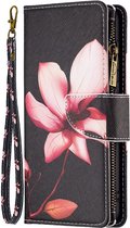 Oppo A57 (5G) / A77 5G - Portemonnee met rits - book-case hoesje - ruimte voor 9 pasjes - zwart bloemen