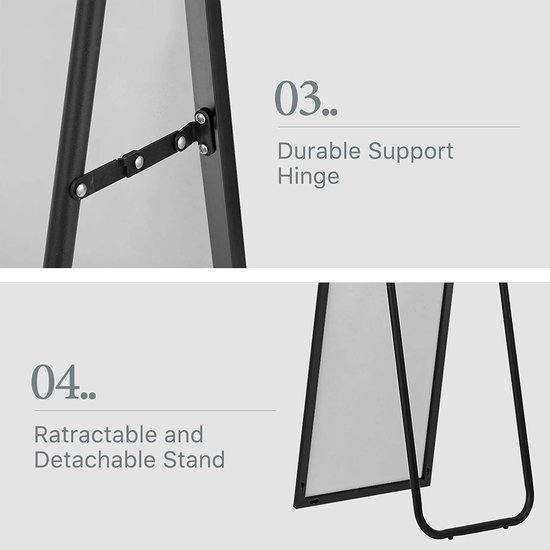 SensaHome Passpiegel - Minimalistisch Design Wandspiegel - Staand met Zwarte rand - Modern - Make-up Spiegel/Badkamerspiegel - Zwart - 39cm x 156cm