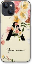 Gepersonaliseerd - Case Company® - Hoesje geschikt voor iPhone 13 hoesje - Flirty Flowers Monogram - Soft Cover Telefoonhoesje - Bescherming aan alle Kanten en Schermrand