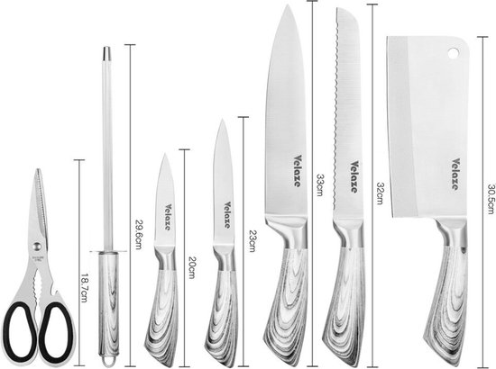 FULLHI 8/14pc. blokmessenset, koksmes steakmessenset met blok en slijper, keukenmessenset, veelkleurig handvat, cadeaus voor mannen vrouwen (Koffie hout, 14 delig