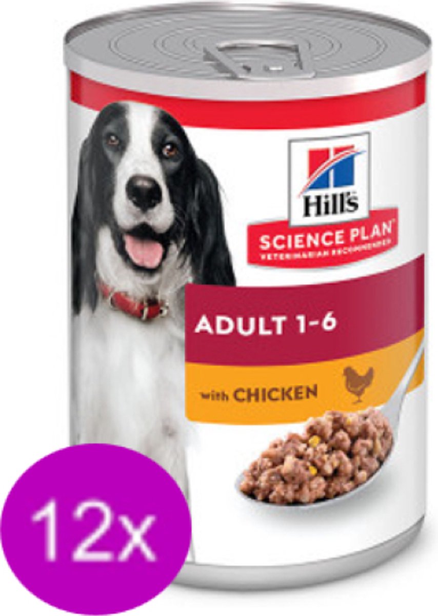 12x Hill's Science Plan Adult Kip in Blik - Hondenvoer - 370g