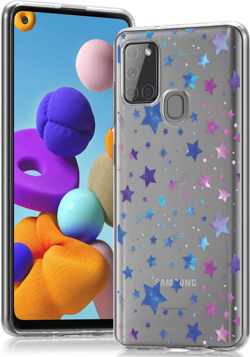 iMoshion Hoesje Geschikt voor Samsung Galaxy A21s Hoesje Siliconen - iMoshion Design hoesje - Paars / Purple Stars