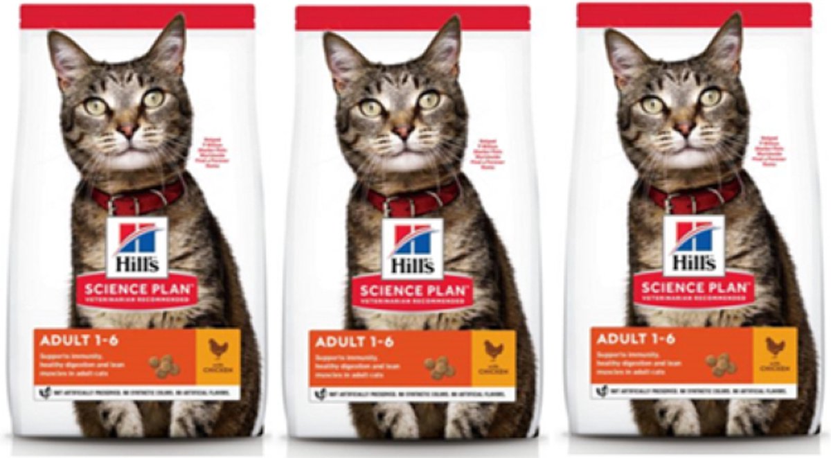 3x Hill's - feline Adult Kip - Kattenvoer - 1.5kg